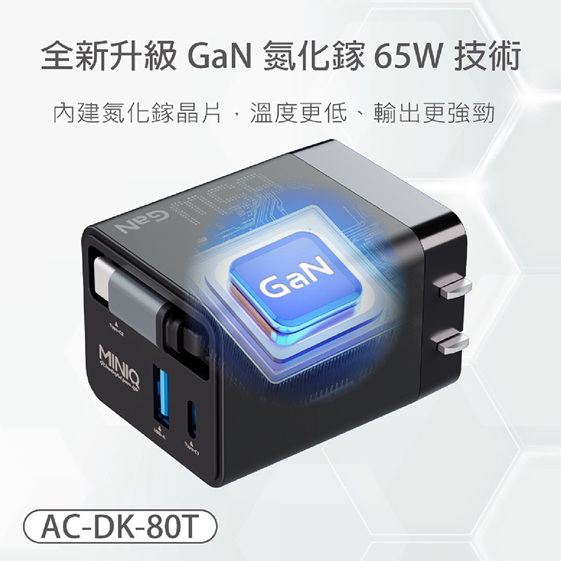 台灣製造65W快速充電器/自帶Type-C伸縮線/折疊插腳/雙孔充電頭/2孔輸出+自帶線|筆電、手機、耳機同時充三設備:圖片 7